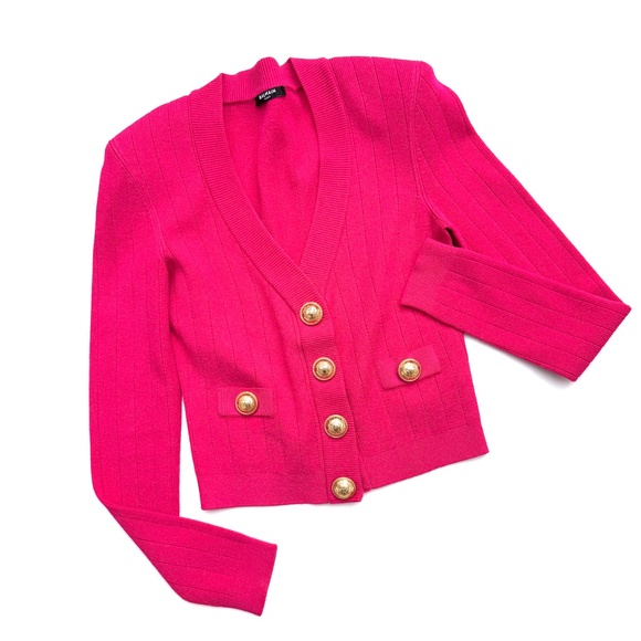 Balmain Long Sleeved V Neck Knit Pink Cardigan Button Top 38 6 - Picture 8 of 13